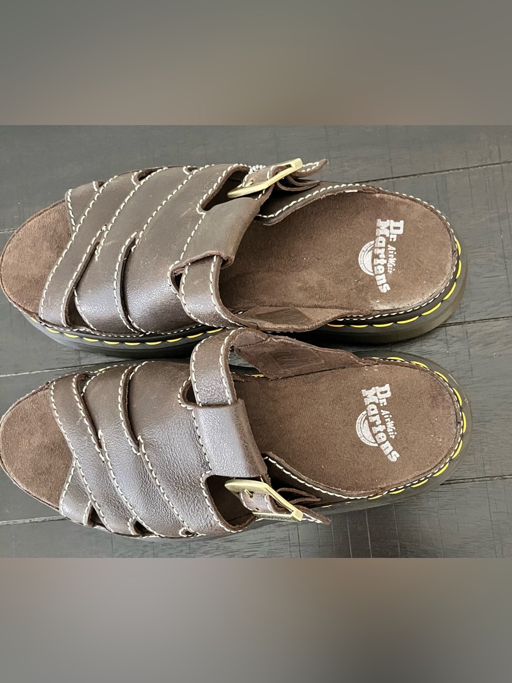 Dr. Martens Brown Leather Maxxy Slide Platform Sandals US Size Men 9 Women 10 - Picture 9 of 15